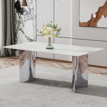 Load image into Gallery viewer, Modern Minimalist Dining Table With Imitation Marble Glass Desktop And Metal Legs