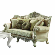 Load image into Gallery viewer, Polyester Blend Damask Chesterfield Loveseat And Toss Pillows - Green / Light Green