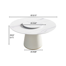 Load image into Gallery viewer, Modern Artificial Stone Round Plywood Base Dining Table, Can Accommodate 6 People, Artificial Stone Turntable (Not Including Chairs) - White / Beige