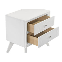 Load image into Gallery viewer, Nightstand With Angled Legs, Round Knobs, Wave Texture, 2 Drawer Bedside Table - White