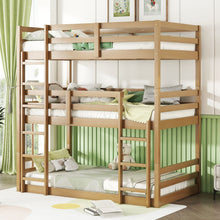 Load image into Gallery viewer, Twin Over Twin Over Twin Triple Bunk Bed With 2 Built In Ladders, Guardrails - Natural