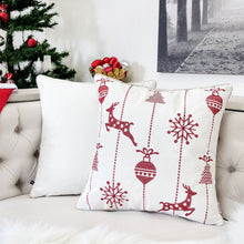 Load image into Gallery viewer, Christmas Throw Pillow With Embroidered Reindeer And Snowflakes - White