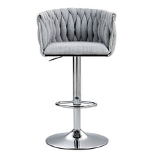 Load image into Gallery viewer, 360 Degree Swivel Bar Stools Adjustable Counter Height Bar Chairs With Woven Back & Footrest, Silver Chromed Bar Stools For Kitchen Island (Set of 2) - Gray