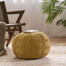 Load image into Gallery viewer, Yuny - Knitted Cotton Round Pouf With Modern Design - Yellow
