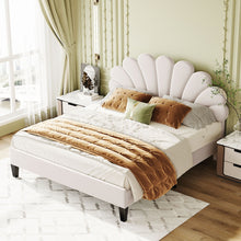Load image into Gallery viewer, Upholstered Platform Bed With Flower Pattern Headboard