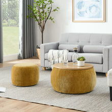 Load image into Gallery viewer, Round Storage Ottoman, 2 In 1 Function, End Table And Ottoman