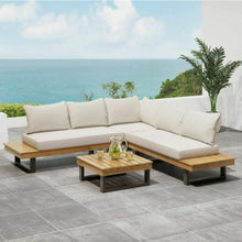 Load image into Gallery viewer, Sebastian - Hand Crafted 4 Piece Sofa Set With Water Resistant Cushions - Beige / Teak