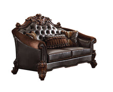 Load image into Gallery viewer, 66" Chenille And Faux Leather Loveseat And Toss Pillows - Brown And Dark