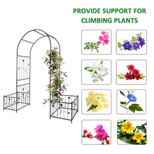 Load image into Gallery viewer, Metal Garden Arch With Two Plant Stands Wide High Climbing Plants Support Rose Arch Outdoor - Black