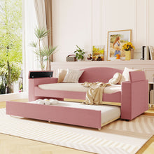 Load image into Gallery viewer, Upholstered Daybed With Storage Armrests, Trundle And Latest Integrated tooth Audio System