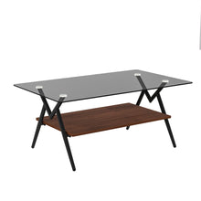 Load image into Gallery viewer, Rectangle Coffee Table With Tempered Glass Top And Shelf, Modern Table For Living Room