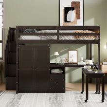 Load image into Gallery viewer, Loft Bed With Stairs, Bookshelf, Drawers, Desk & Wardrobe, Space Saving Multifunctional Furniture