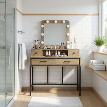 Load image into Gallery viewer, Vanity Desk With 3 Color Lighted Mirror And 4 Drawers