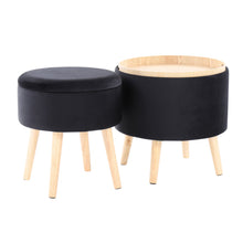 Load image into Gallery viewer, Tray - Contemporary Storage Ottoman With Matching Stool - Black / Natural