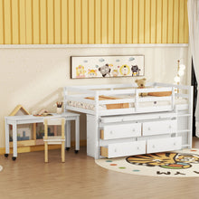Load image into Gallery viewer, Loft Bed With Retractable Writing Desk And 4 Drawers, With Lateral Portable Desk And Shelves
