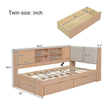 Load image into Gallery viewer, L-Shaped Daybed Corner Bed Under Bed Drawers With Storage Bookcase And Upholstered Headboard And USB Charging Ports