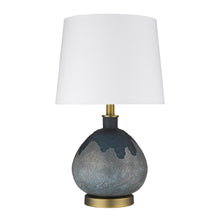 Load image into Gallery viewer, Concrete Gourd Table Lamp With Cream Empire Shade - Teal Blue