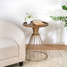 Load image into Gallery viewer, Hollow - Edge Retro Art Pine Side Table With Antique And Natural Color, Iron And Pine Construction - Antique Gold / Natural