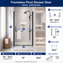 Load image into Gallery viewer, Semi-Frameless Pivot Shower Door With Adjustable Width, Reversible Installation