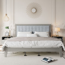 Load image into Gallery viewer, Mid Century Modern Platform Bed With Upholstered Headboard
