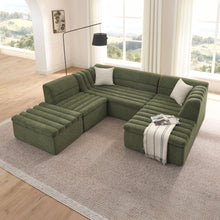 Load image into Gallery viewer, U-Shaped Modular Sectional Sofa With Chaise And Movable Ottoman With Wave-Shaped Armrest