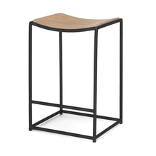 Load image into Gallery viewer, 26" Wood And Iron Backless Counter Height Bar Chair - Black And Natural