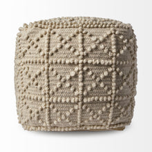 Load image into Gallery viewer, Wool Sqaure Pouf With Popcorn Detail - Ivory