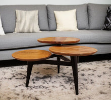 Load image into Gallery viewer, Solid Wood Round Distressed Coffee Table - Black And Natural Brown