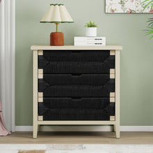 Load image into Gallery viewer, 3 Drawer Buffet Sideboard With Adjustable Shelves, Storage Cabinet With Natural Seaweed Decor Doors For Living Room Kitchen Entryway - Natural