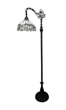 Load image into Gallery viewer, Metal Arched Floor Lamp With White Geometric Stained Glass Shade - Brown