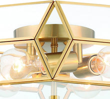 Load image into Gallery viewer, 18'' Unique Statement Four Light Metal Dimmable Flush Chandelier With Shades - Brass