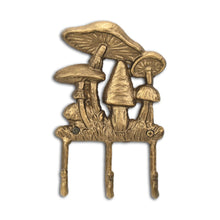 Load image into Gallery viewer, 5" Cast Iron Mushroom Three Hook Wall Mount Coat Rack - Antiqued Gold