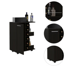 Load image into Gallery viewer, Wood Rolling Bar Cart With Wine Storage - Black