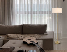Load image into Gallery viewer, Two Light Traditional Shaped Floor Lamp With White Rectangular Shade - Brass