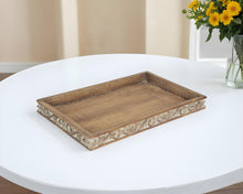 Load image into Gallery viewer, 17" Distressed Finish Wood Tray With Side Carvings - Brown