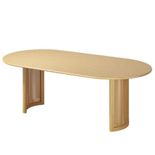 Load image into Gallery viewer, 79" Solid Wood Mirrored Pedestal Base Oval Dining Table - Natural