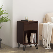 Load image into Gallery viewer, Modern Industrial Tall End Table With Drawer And Shelf - Walnut