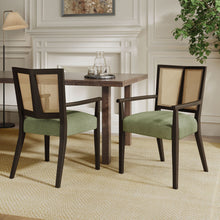 Load image into Gallery viewer, Mid Century Modern Arm Dining Chair Set With Rattan Backrest