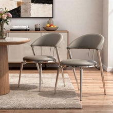 Load image into Gallery viewer, Faux Leather Stainless Steel Open Back Dining Side Chairs (Set of 2) - Gray / Silver