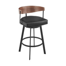 Load image into Gallery viewer, 26" Faux Leather And Iron Low Back Counter Height Swivel Bar Chair - Black / Brown