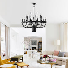 Load image into Gallery viewer, 24 Light Chandelier Industrial Iron Candle Chandelier Modern Suspended Farmhouse Chandeliers Pendant Light Fixtures For Dining Room Bedroom Living Room Kitchen Island Foyer E12 Bulb (No Include) - Black