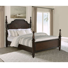 Load image into Gallery viewer, 4 Poster California King Bed With Serpentine Headboard - Dark Oak