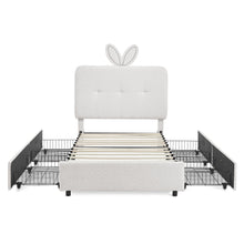 Load image into Gallery viewer, Upholstered Bed With Oversized Rabbit Ear Headboard, LED Lights & 4 Storage Drawers