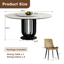Load image into Gallery viewer, Round Dining Table With Carbon Steel Base And Lazy Susan / For Kitchen And Dining Room, 4 Chairs - Black / White