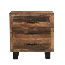 Load image into Gallery viewer, Three Drawer Wood And Metal Nightstand - Distressed Dark Brown