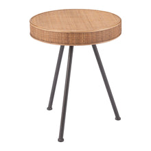 Load image into Gallery viewer, 23" Rattan And Steel Round End Table - Brown