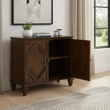 Load image into Gallery viewer, Wood Carved Geometric Accent Cabinet With Two Doors - Brown