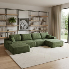Load image into Gallery viewer, 2 Piece Living Room Set Corduroy Modular Compression Foam Sofa With Ottoman Toss Pillows - Green