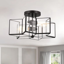 Load image into Gallery viewer, 16'' Unique Statement Two Light Metal Dimmable Flush Chandelier With Shades - Black