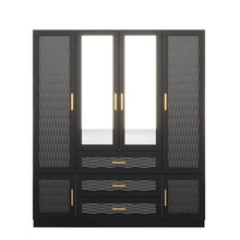 Load image into Gallery viewer, 71" Carved Geometric Mirro Six Door Three Drawer Combo Dresser - Gold And Gray